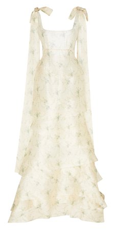 Brock Collection Tiered Tie-Detailed Floral-Jacquard Gown