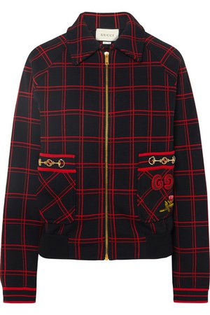 Gucci | Embellished embroidered checked wool bomber jacket | NET-A-PORTER.COM