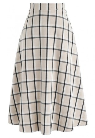 Grid A-Line Midi Skirt in Sand - NEW ARRIVALS - Retro, Indie and Unique Fashion white