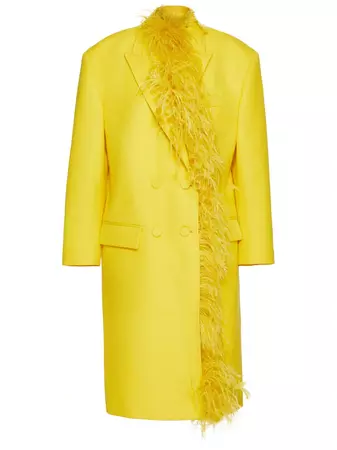 Valentino Valentino feather-trim double-breasted Wool Coat - Farfetch