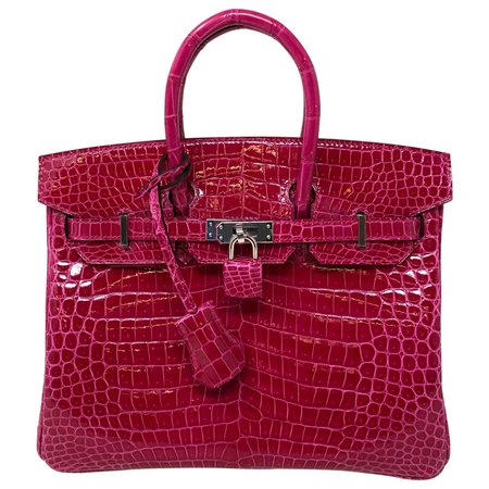 Hermes Birkin 25 Rose Mexico Shiny Alligator Bag For Sale at 1stDibs