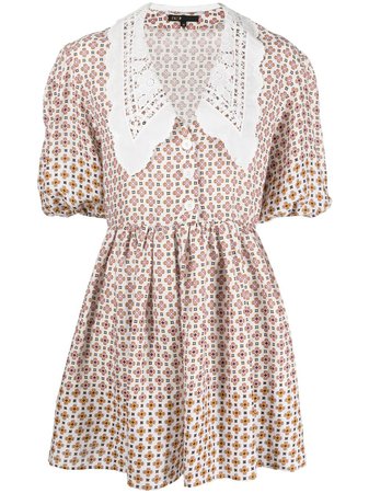 Maje abstract-print puff-sleeve Mini Dress - Farfetch