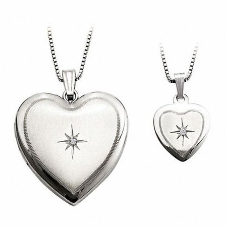 Diamond Accent Mother and Daughter Matching Starburst Heart Locket and Pendant Set in Sterling Silver | Lockets | Necklaces | Zales