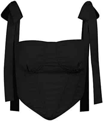 Avanova Women's Sexy Bustier Crop Top Strappy Tie up Shoulder Sleeveless Asymmetrical Clubwear Black Medium