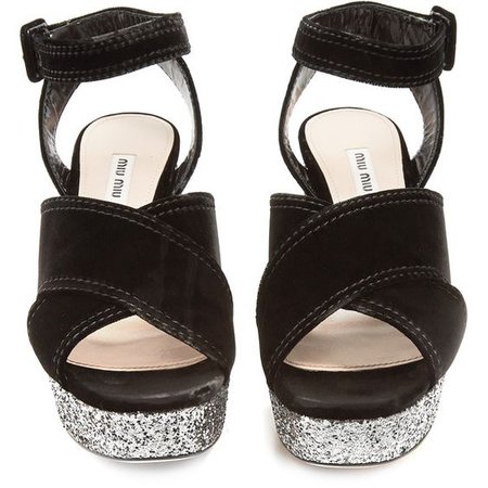 Miu Miu Velvet and glitter-covered platform sandals