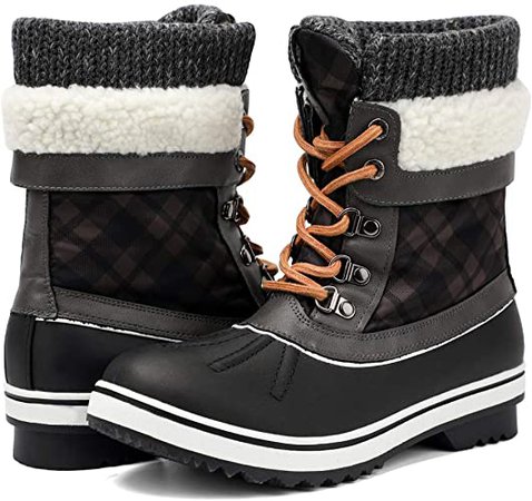 Amazon.com | ALEADER Waterproof Winter Boots for Women, Warm Snow Booties Black/Camel 9 B(M) US | Snow Boots