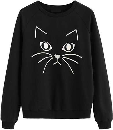 Amazon.com: ROMWE Women's Cat Print Lightweight Sweatshirt Long Sleeve Casual Pullover Shirt: Clothing