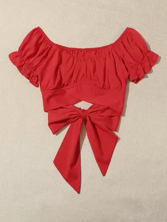 Ruched Bust Tie Back Crop Top | SHEIN USA red