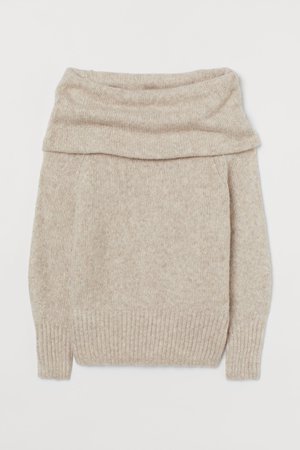 Off-the-shoulder Sweater - Beige melange - Ladies | H&M CA