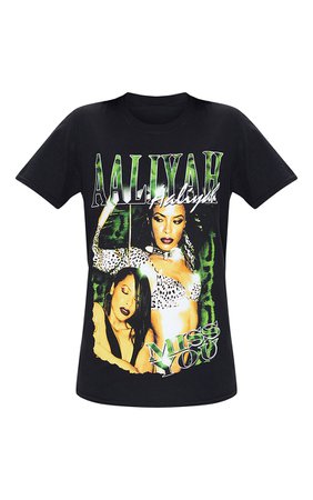 Black Printed Aaliyah T Shirt | PrettyLittleThing USA