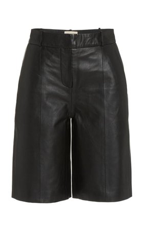 black leather Bermuda shorts