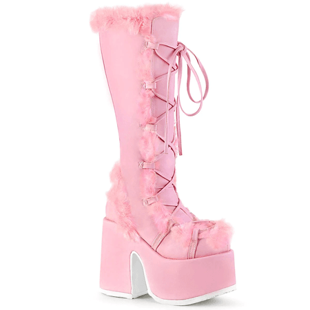 Pink demonia fur trim boots