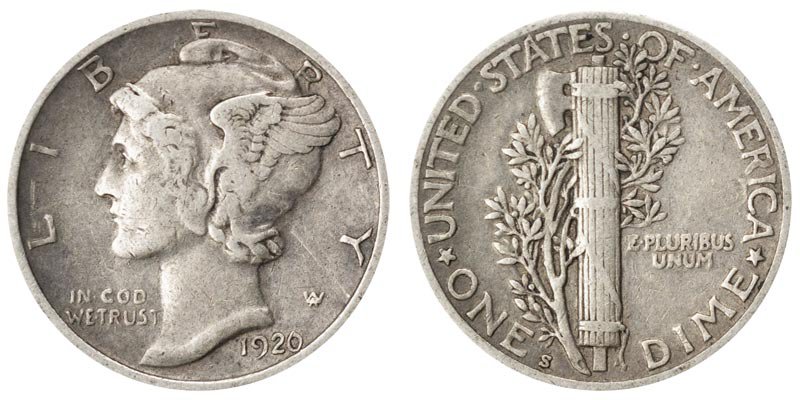 1920s mercury silver coin