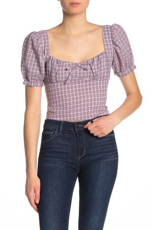Know One Cares | Plaid Square Neck Peasant Top | Nordstrom Rack