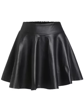 Black Faux Leather Elastic Waist Skirt