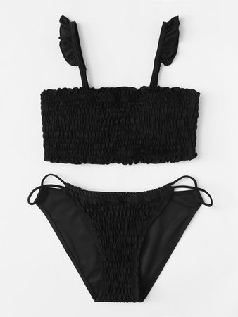 Shirred Frill Detail Bikini Set