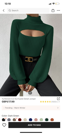 green cut out turtleneck