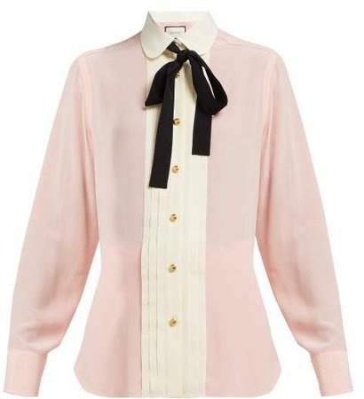 Gucci Pleated Silk Crepe Blouse - Womens - Pink Multi