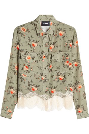 Printed Silk Blouse with Lace Gr. M