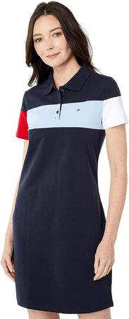 Tommy Hilfiger Women's Short Sleeve Collared Polo Dress, Sky Capt, Small at Amazon Women’s Clothing store