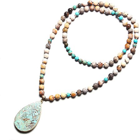 Amazon.com: Bonnie Bohemia Yoga Stone Beads Meditation Natural Druzy Wrap Gemstone Pendant Necklace Mix Stone Knotted Beads Necklace Charm Jewelry for Women: Clothing