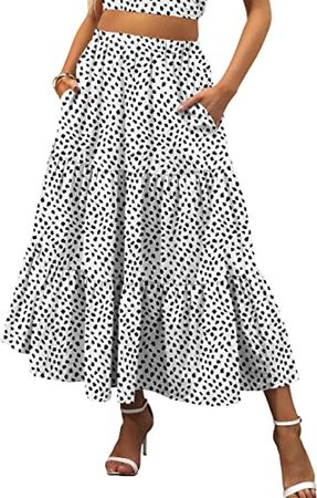 ANRABESS Women’s Summer Boho Elastic Waist Pleated A-Line Flowy Swing Tiered Long Beach Skirt Dress with Pockets at Amazon Women’s Clothing store