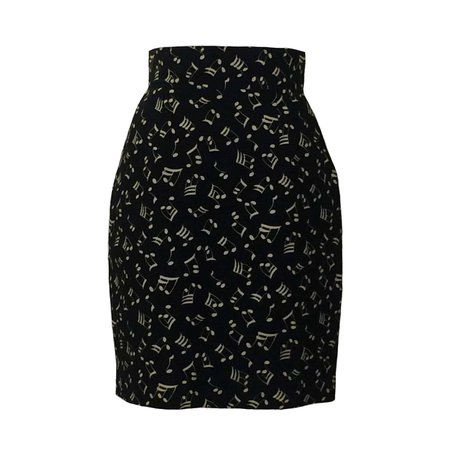 Patrick Kelly 80s Black and White Music Note Print Pencil Skirt For Sale at 1stDibs