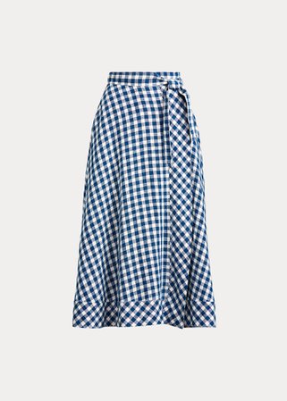 Gingham Linen Wrap Skirt