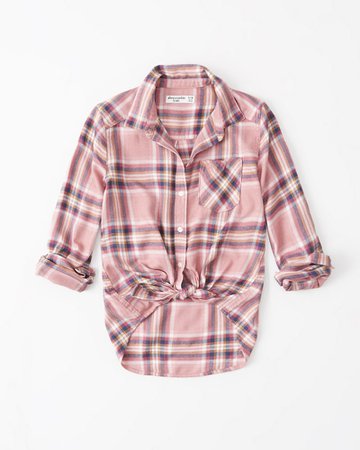 girls long-sleeve plaid shirt | girls tops | Abercrombie.com