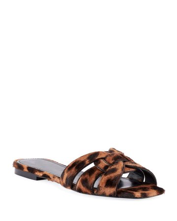 Saint Laurent Tribute Flat Leopard-Print Slide Sandals