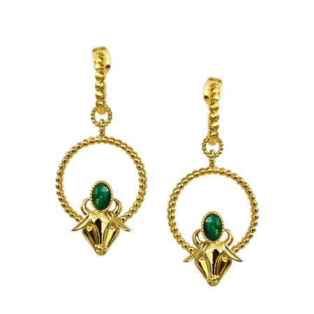 Gold Taurus Zodiac Emerald Quartz Green Earrings Gem Mountain Moon – Mountain & Moon