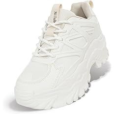 Amazon.com | Niluber Chunky Sneakers for Women Platform White Mesh Dad Walking Shoes Comfortable Breathable Casual Fashion Running Shoes(White,7) | Walking