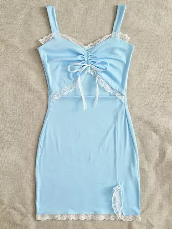 Lace Ruched Cutout Bodycon Cami Dress | SHEIN USA