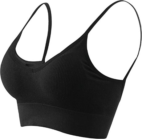 Anmose Sports Bras Tank top Low Back Sleep Bra Seamless Without Steel Ring V Neck Cami Everyday Backless Bra for Women Black-S at Amazon Women’s Clothing store