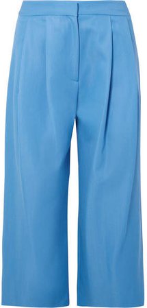 Cropped Pleated Wool-blend Gabardine Culottes - Blue