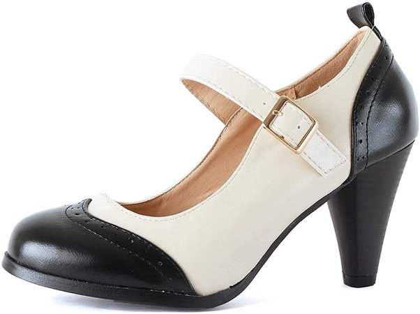 Amazon.com | Guilty Shoes - Women's Mary Jane Oxford Kitten Heel Pump - Wing Tip Comfortable Retro Pumps, Blackv2 Pu, 6 | Pumps