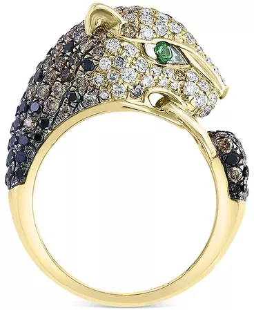 EFFY Collection EFFY® Diamond (2-1/8 ct. t.w.) & Tsavorite (1/8 ct. t.w.) Ombré Panther Ring in 14k Gold