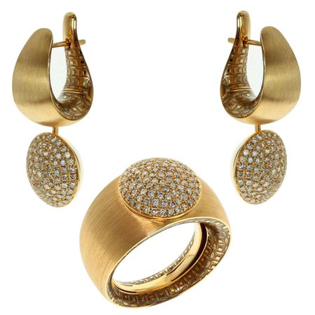 Diamonds Colored Enamel 18 Karat Yellow Gold Kaleidoscope Ring Earrings Suite For Sale at 1stDibs