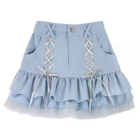 Fongt Kawaii Lolita Mini Skirt Women Summer Blue Lace Elegant Sexy Fairy Skirt High Waist Bandage Korean Sweet Skirt 2022 New