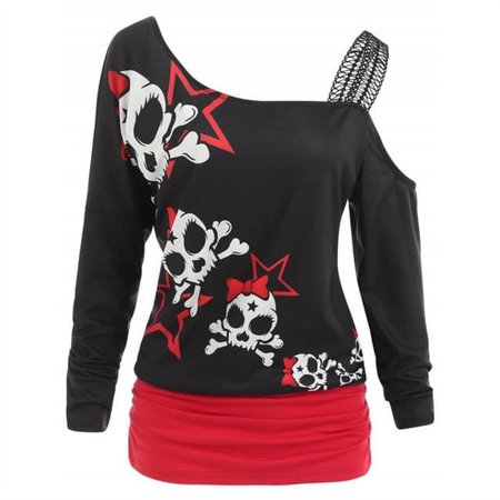 Skull Print T shirt Rock Punk Women Clothing Plus Size Off Shoulder Top Gothic T shirt Christmas Clothes SJ1024V-in T-Shirts from Women's Clothing on Aliexpress.com | Alibaba Group