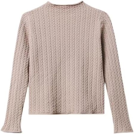 Women's Long-Sleeved Small Stand-Up Collar Twist Knit Sweater Slim Pullover at Amazon Women’s Clothing store