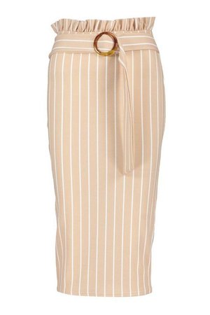 Tonal Stripe Paperbag Midi Skirt | Boohoo