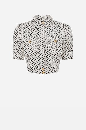 Micro butterfly printed short blouse