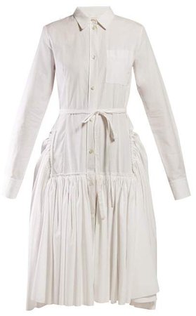 Tie Waist Cotton Poplin Shirtdress - Womens - White