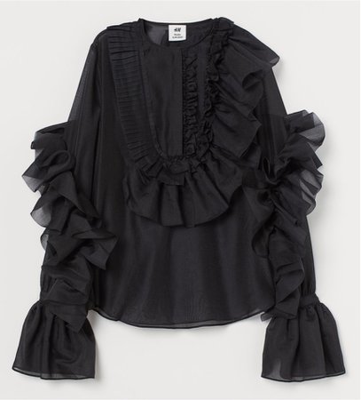 black ruffle blouse