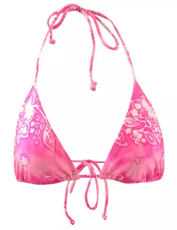 Women's Floral Hot Pink & White Y2K Bikini Top Pink, S | Beyond Retro - E00924726