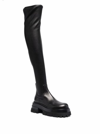 Shop Versace leather over-the-knee boots with Express Delivery - FARFETCH