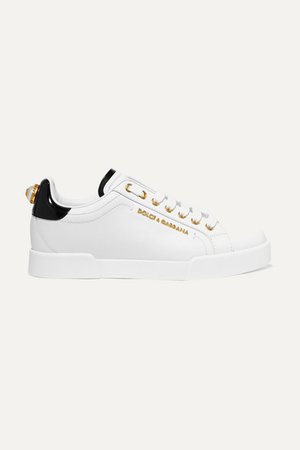 Embellished Leather Sneakers - White