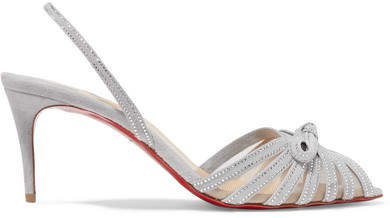 Araborda 70 Crystal-embellished Suede And Mesh Slingback Sandals - Light gray