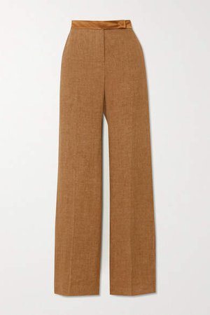 Salubre Leather And Satin-trimmed Linen Wide-leg Pants - Camel